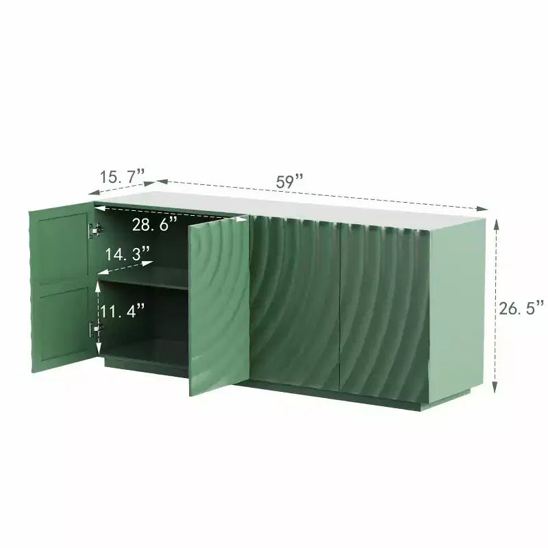 59 modern spiraalvormig dressoir, laag opbergmeubel voor de hal met deuren met 3D-ribbelstructuur