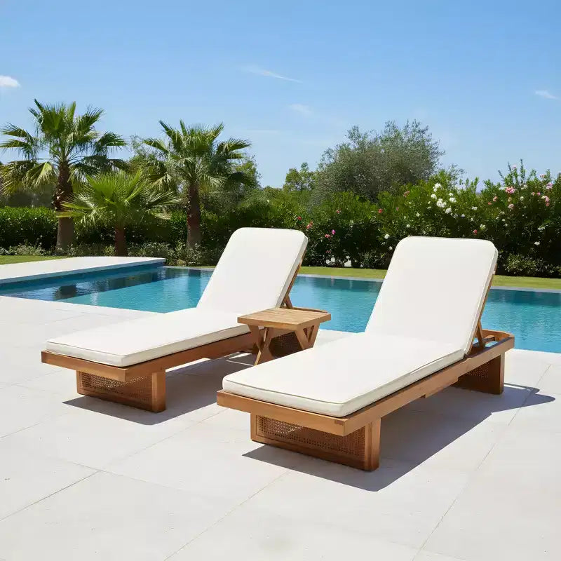 Set da esterno Christopher Knight Home Wino da 3 pezzi in legno di acacia e rattan, con lettino prendisole, cuscino e tavolino a doghe