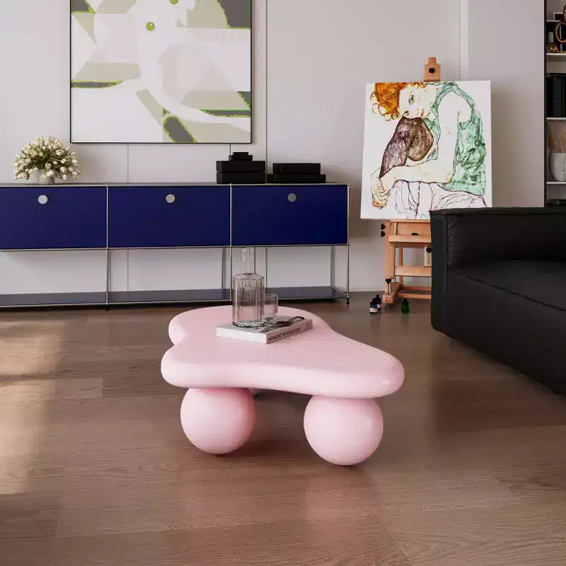 Table basse nuage de 40 pouces avec pieds sphériques, table centrale moderne aux formes irrégulières pour le salon, rose