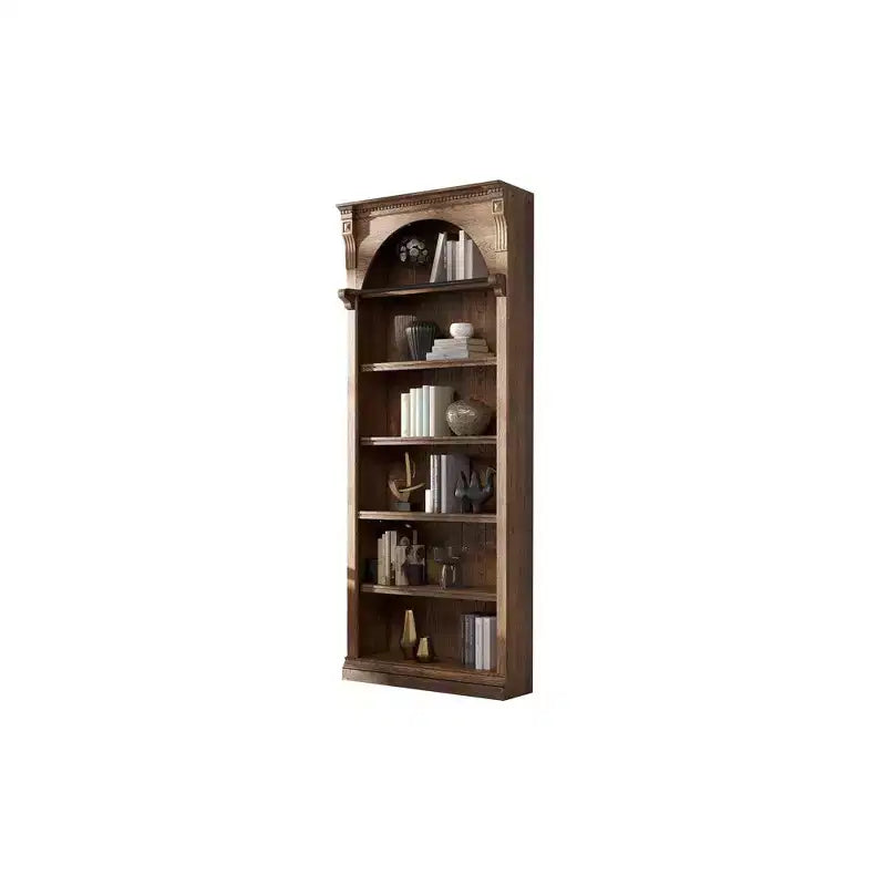 Bibliothèque haute traditionnelle en bois avec rangement 94, collection Stratton, marron - Martin Furniture