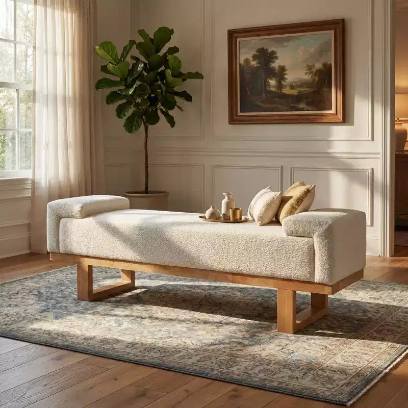 Christopher Knight Home Paulina moderne Bank aus Gummibaumholz mit Bouclé-Polsterung