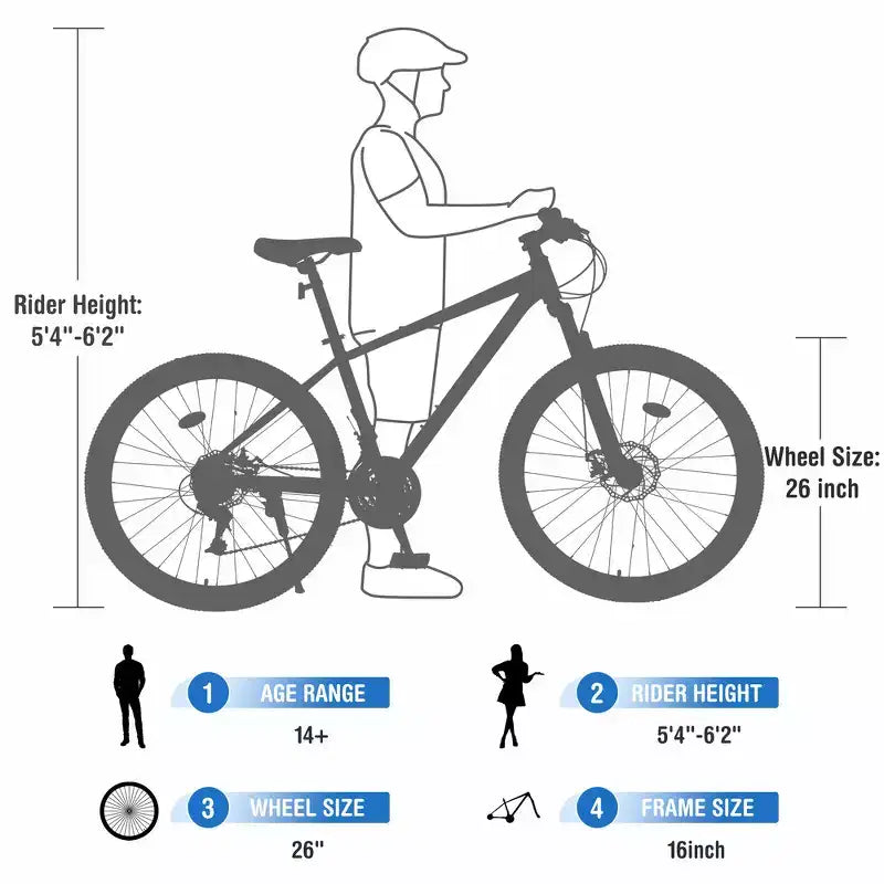 Mountain bike ammortizzata Whisen 26 con cambio posteriore a 8 velocità, forcella, pneumatici KENDA e doppi freni a disco