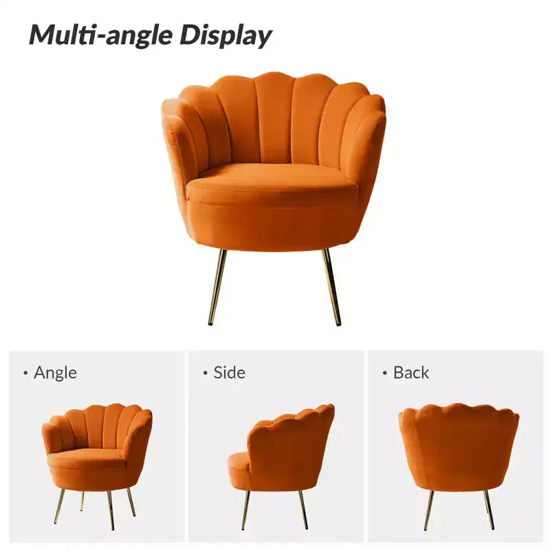 Fauteuil tonneau confortable avec pieds en métal doré, fauteuil d’appoint pour le salon
