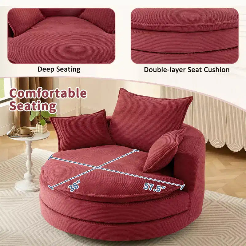 Fauteuil d’appoint pivotant à 360°, fauteuil tonneau rond pivotant avec coussin pour le salon