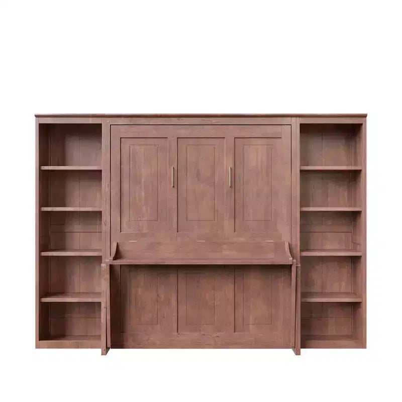 Letto a scomparsa matrimoniale con scrivania e libreria, salvaspazio, marrone scuro - ModernLuxe