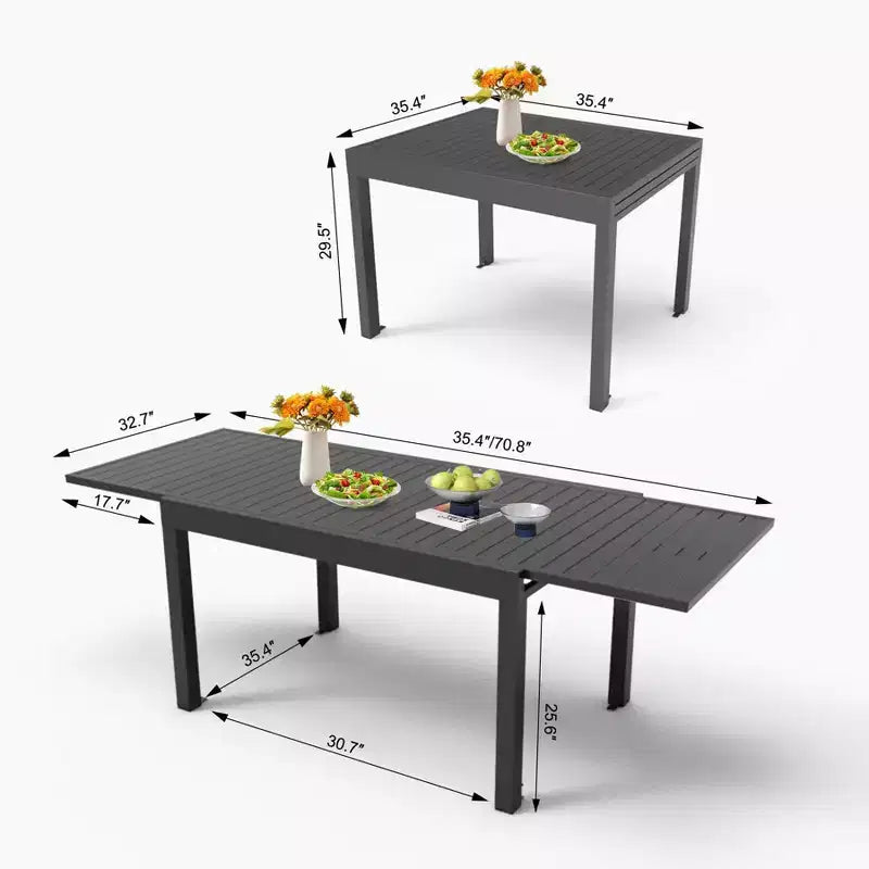 Table à manger Okak en aluminium pour patio, extensible, pour salle à manger et cuisine