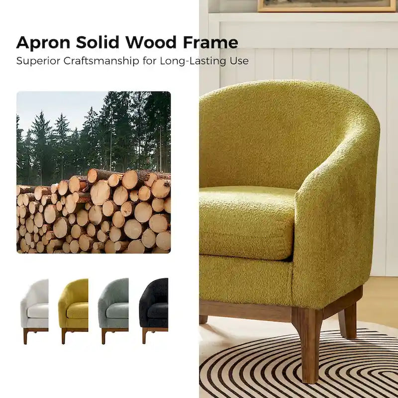 Fauteuil d’appoint moderne en tissu bouclé Augus avec pieds en bois massif par HULALA HOME