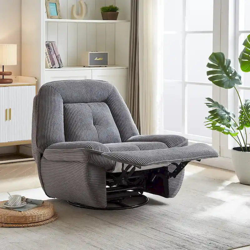 Drehsessel mit Cordbezug, Schaukelfunktion und Fußstütze fürs Wohnzimmer