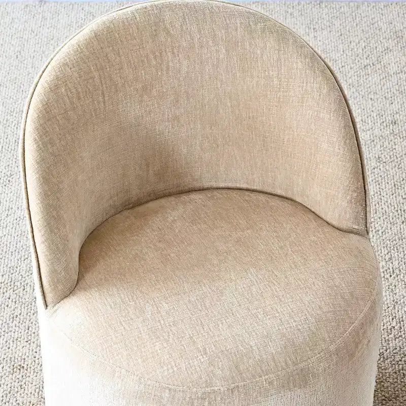 Moderne eethoek voor 6 personen, ronde eettafel met centrale voet, draaibare kuipstoelen op wieltjes, chenillestof met structuur - Panipeachy