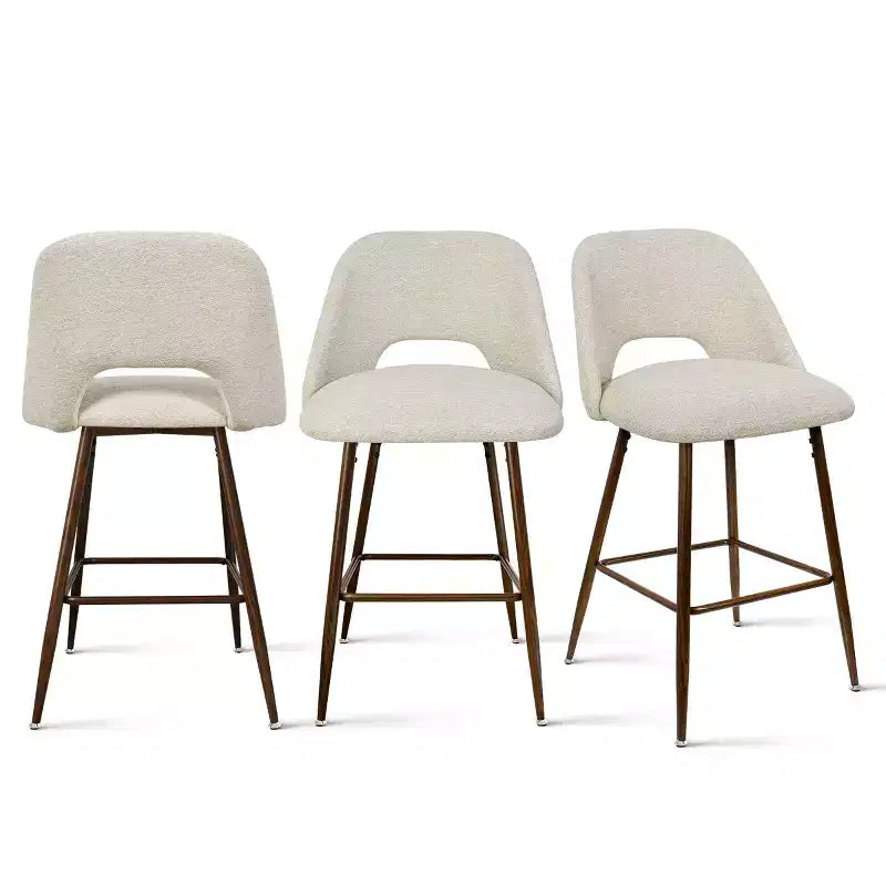 Ensemble de 3 tabourets de bar mi-hauteur de style moderne du milieu du siècle, chaises rembourrées de 26 po pour îlot de cuisine, pieds en métal finition noyer - Panipeachy