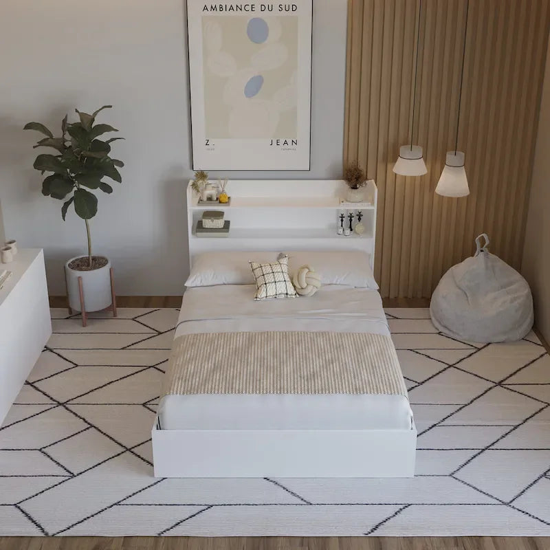 Letto con struttura a piattaforma Hunter con testiera