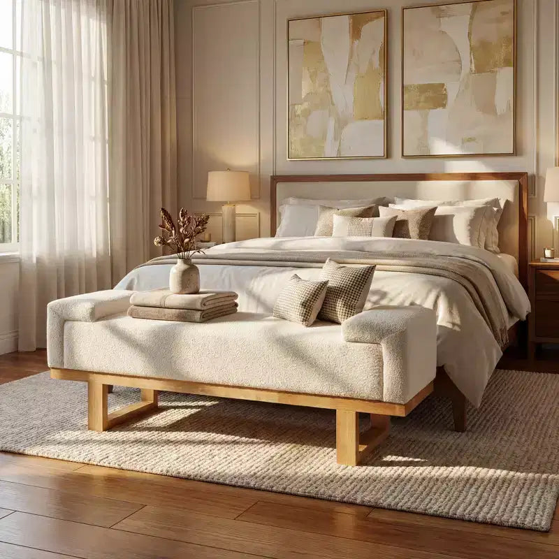 Christopher Knight Home Paulina moderne bank van rubberhout, bekleed met bouclé