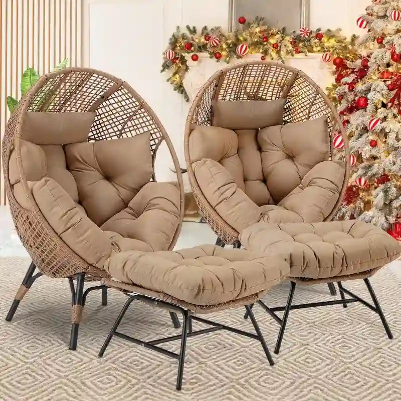 Fauteuil œuf d’intérieur FINCATI, fauteuil œuf d’extérieur supportant 440 lb, fauteuil œuf grand format avec pouf, fauteuil œuf luxueux et confortable avec repose-pieds