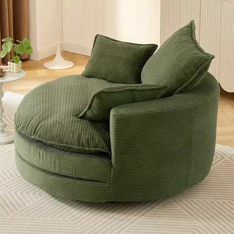 Fauteuil d’appoint pivotant à 360°, fauteuil tonneau rond pivotant avec coussin pour le salon