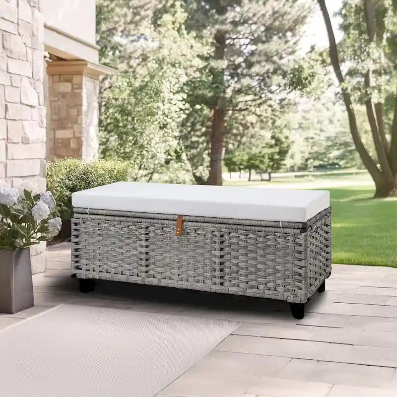 Banc de rangement en osier avec coussin pour chambre, salon ou véranda - 18.5 H X 43.3 W X 18.5 P