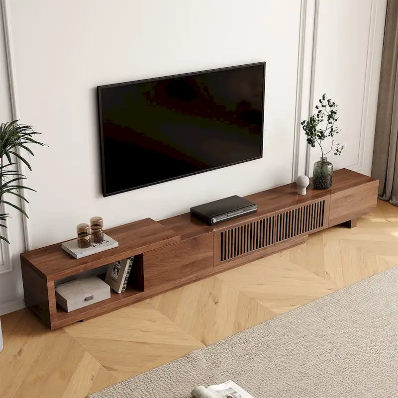 Meuble TV moderne rétractable et extensible avec 4 tiroirs, jusqu’à 103 pouces - 78.54D x 15.74W x 13.78H