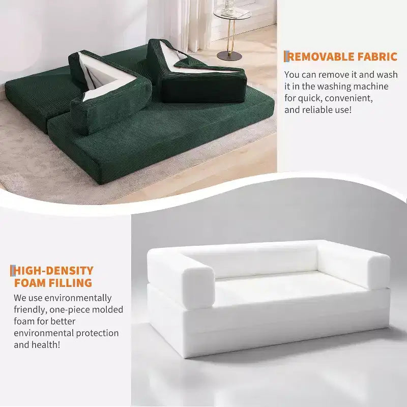 5-in-1 slaapbank, modulaire corduroy slaapbank van 78.8 met stevig frame, multifunctionele futon voor kleine ruimtes, woonkamer en logeerkamer
