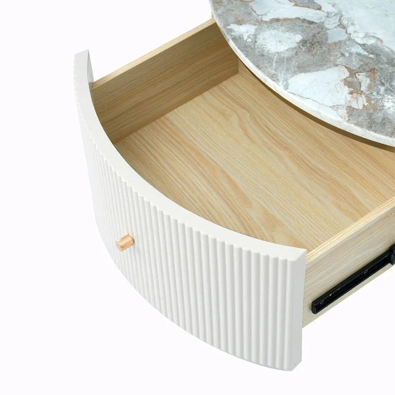 Table basse ronde moderne de 31.5 avec grand tiroir de rangement