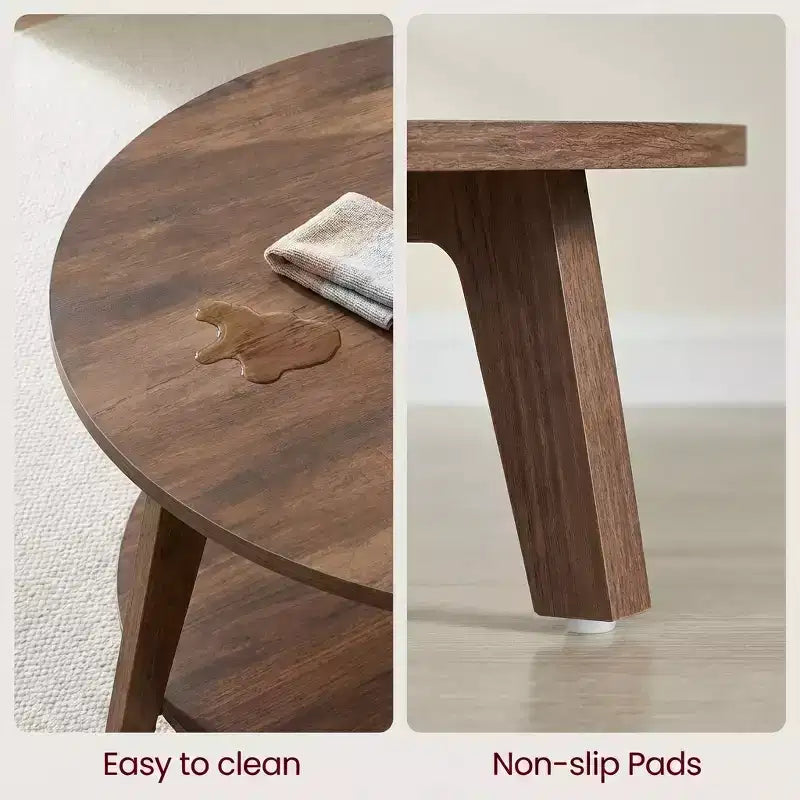 Runder Couchtisch in Honigbraun mit 2 Ablageebenen, Maße 31.5 x 17.7 Inches, ideal fürs Wohnzimmer