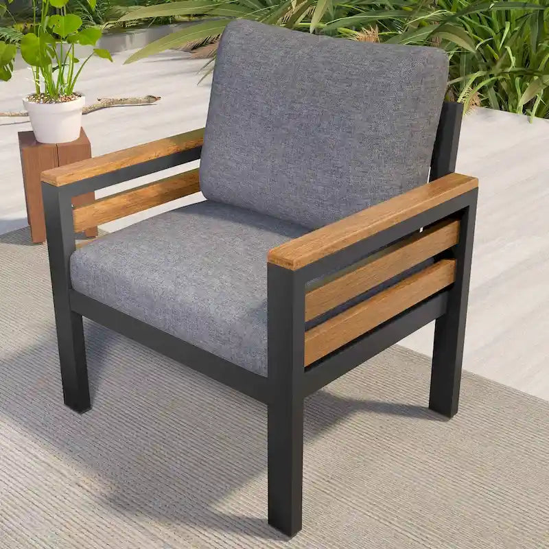 Ensemble de canapé d'extérieur 4 pièces pour 5 personnes, avec table basse en bois massif et coussins amovibles