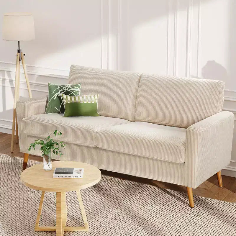 68 Mid-Century Modern Corduroy Loveseat Sofa with Spring Pad