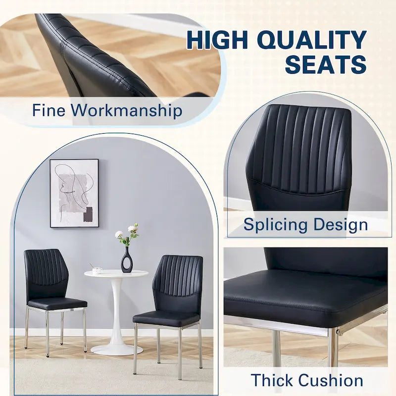 Ensemble de 6 chaises simples et élégantes, chaises de salle à manger en PU haute résilience avec pieds en métal argenté, chaises d'appoint sans accoudoirs pour la cuisine