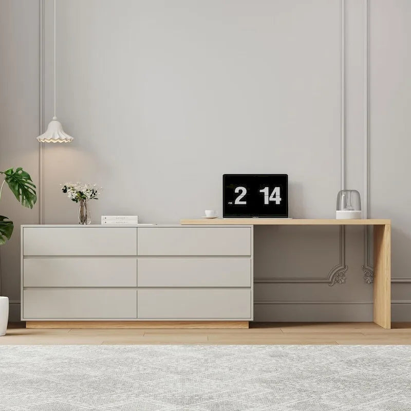 Bureau d’angle blanc de 55.2 pouces avec 6 tiroirs de rangement