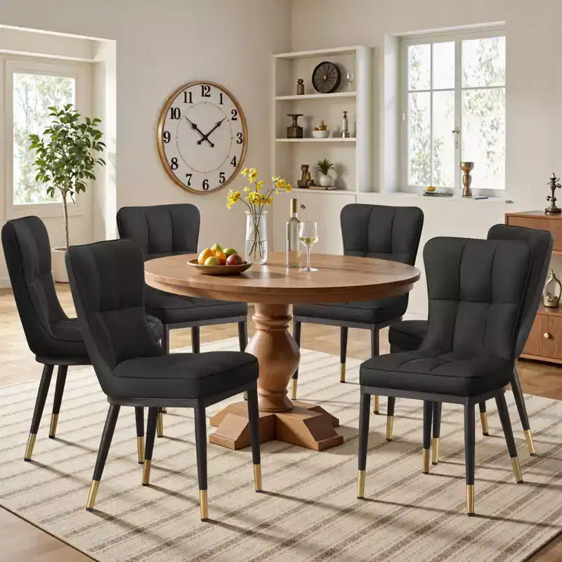 Bekrvio eetkamerstoelen set van 6, moderne gestoffeerde zitting van imitatieleer met hoge rugleuning, metalen poten, keukenstoelen zonder armleuningen voor woon- en eetkamer