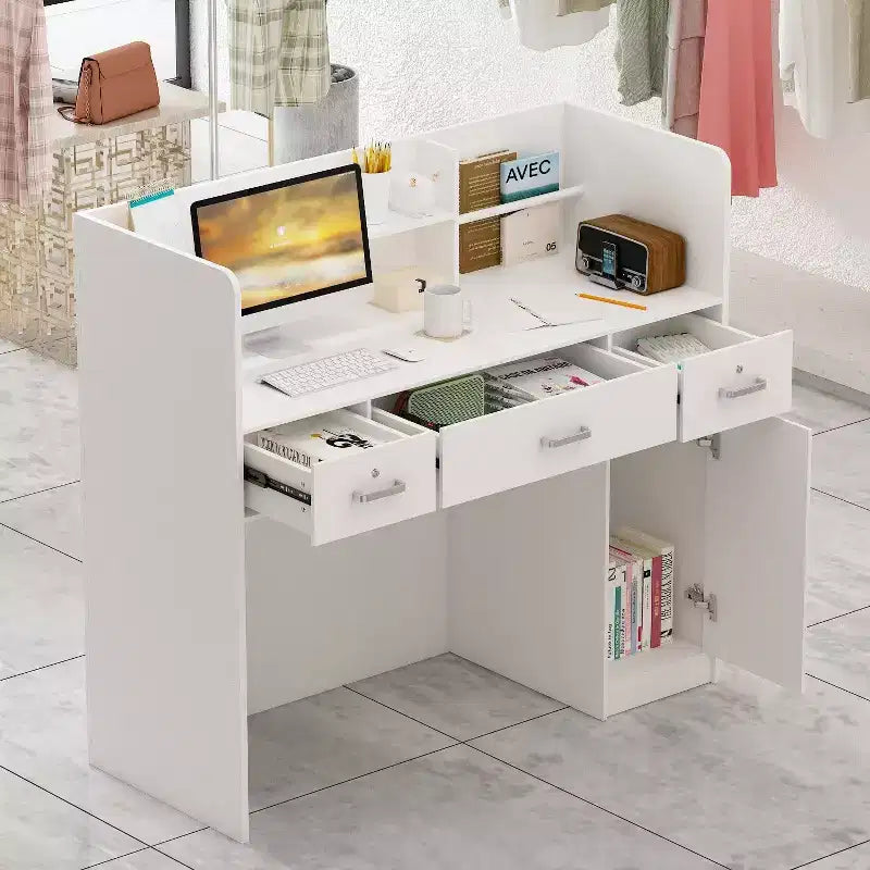 Bureau d'accueil en forme de L Famapy, poste de travail multifonctionnel