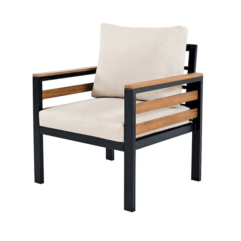 Ensemble de canapé d'extérieur 4 pièces pour 5 personnes, avec table basse en bois massif et coussins amovibles
