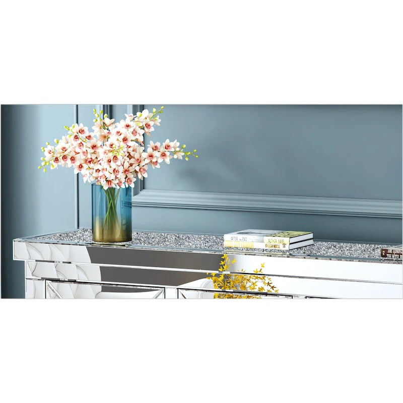 Buffet d’appoint glamour à miroir et motif de diamants, 3 tiroirs