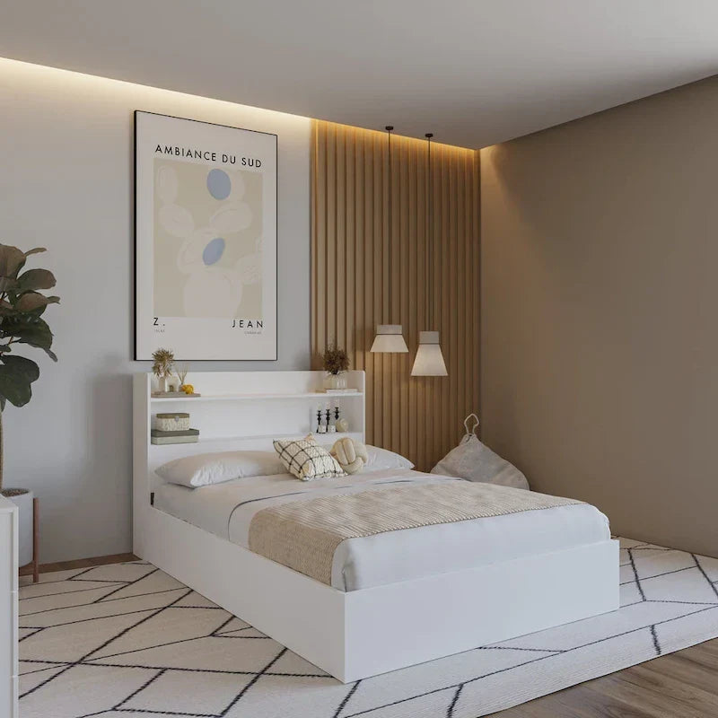 Letto con struttura a piattaforma Hunter con testiera