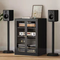 Meuble multimédia en métal Bekrvio, meuble stéréo à 4 niveaux avec portes en verre et étagères réglables, rack audio et audiovisuel avec gestion des câbles