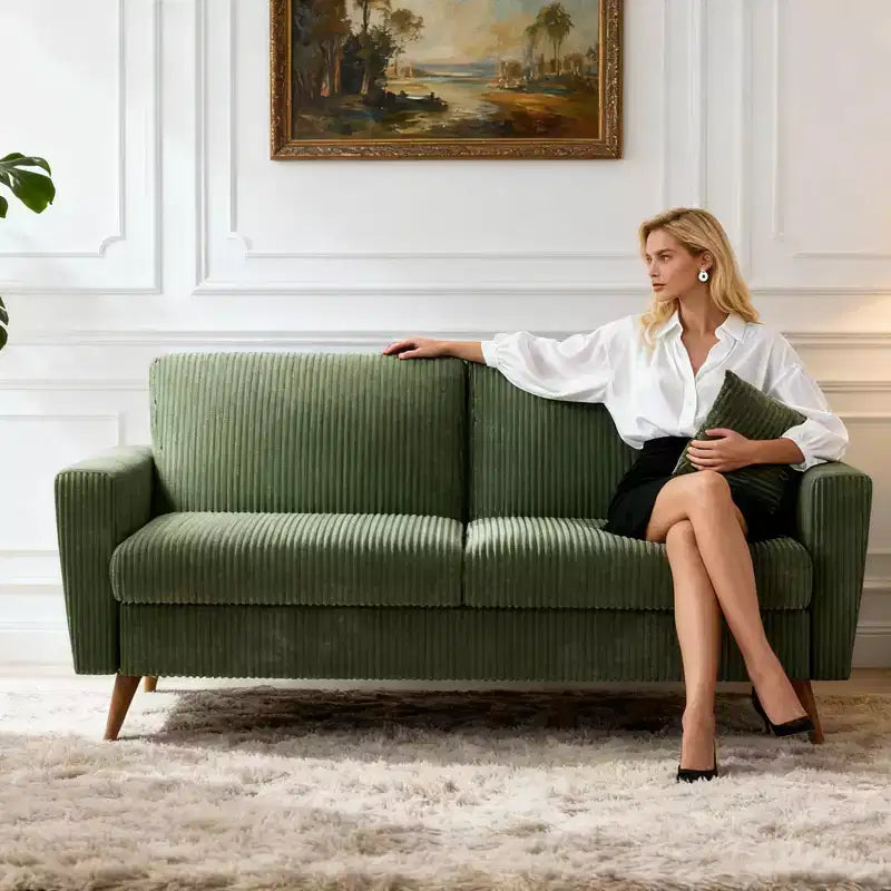 68 Mid-Century Modern Corduroy Loveseat Sofa with Spring Pad