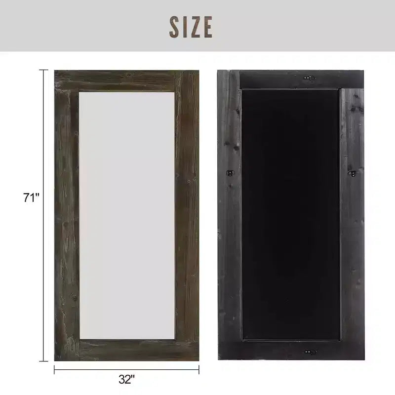 Miroir pleine longueur rectangulaire à angle droit en bois massif brun usé, 71x31 pouces (sans support)