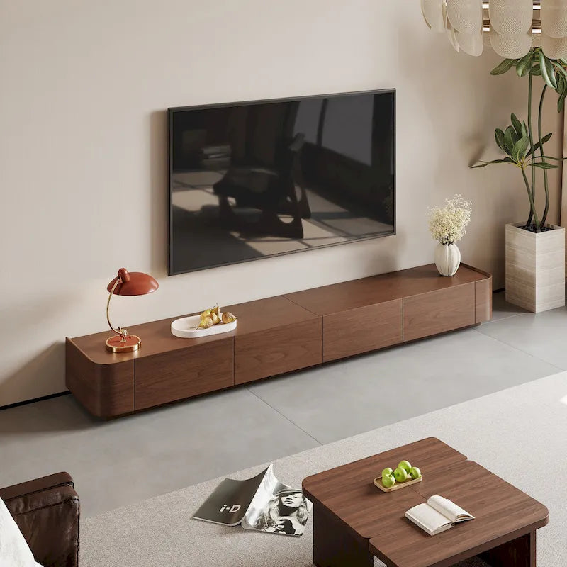 Mobile porta TV moderno in stile mid-century, con 4-6 cassetti, in legno massello marrone