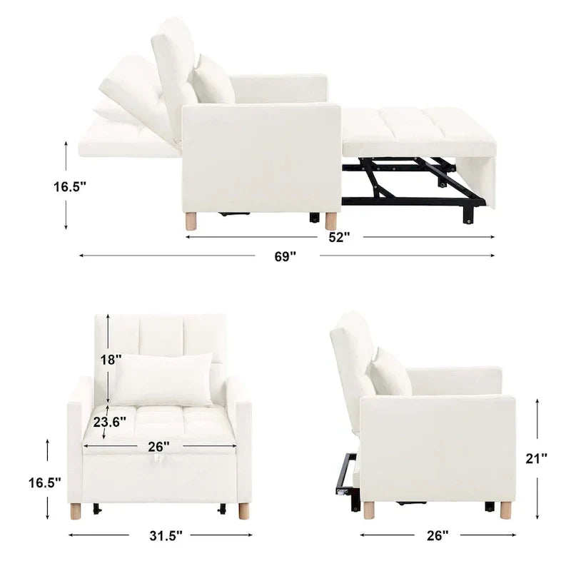 Fauteuil-lit convertible Aukfa, fauteuil une place avec oreiller