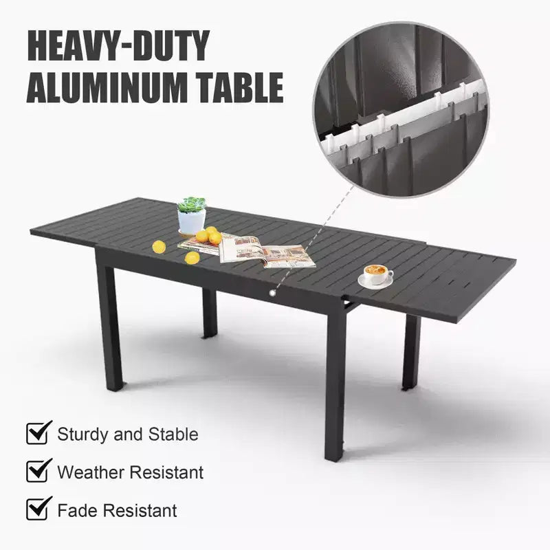 Table à manger Okak en aluminium pour patio, extensible, pour salle à manger et cuisine