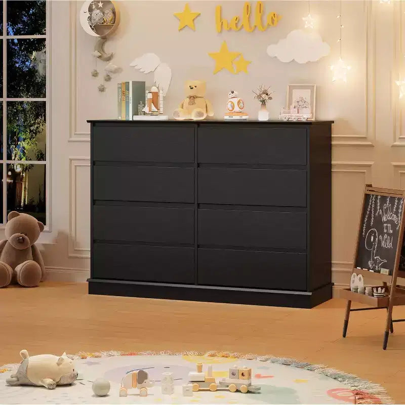 Mobile contenitore con 8 cassetti, cassettiera con cassetti profondi, ampio piano superiore e design largo, per soggiorno, corridoio o cameretta