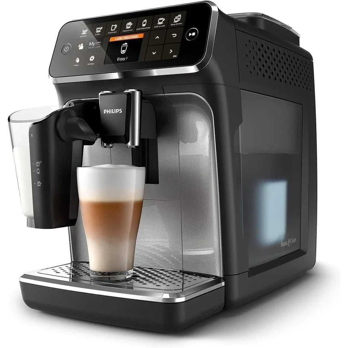 Macchina da caffè espresso premium, 12 bevande calde/fredde, sistema LatteGo, macinacaffè in ceramica, nero cromato