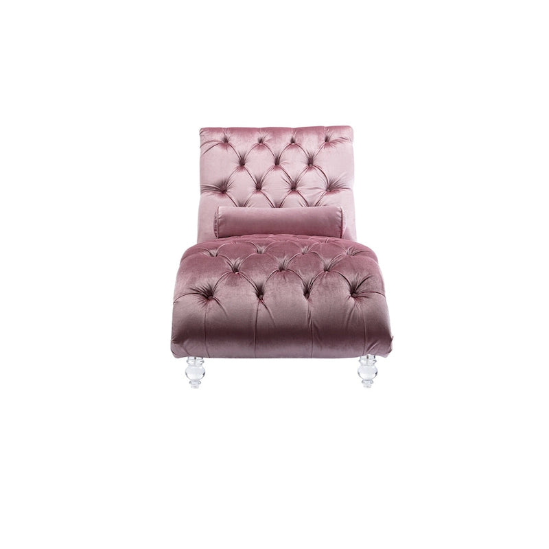 Gepolsterte Samt-Chaiselongue mit Knopfheftung, Liegefunktion, Kissen und Acrylfüßen