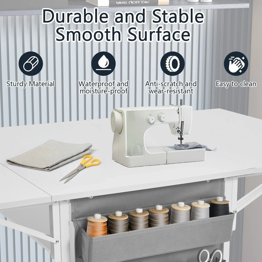 Table d’activités réglable en hauteur avec étagères de rangement, table de découpe pliante et mobile pour bureau à domicile, couture ou loisirs créatifs