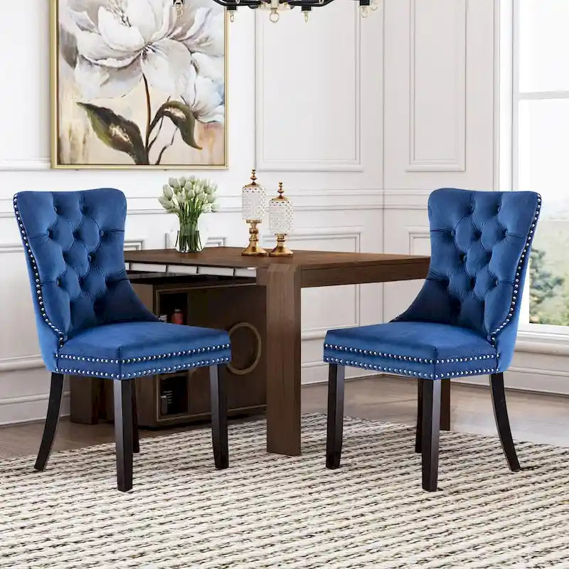 Lot de 6 chaises de salle à manger, chaises de cuisine en velours rembourré de luxe avec dossier et pieds en bois massif - N/A
