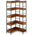5-stufiges Eckbücherregal in L-Form, industrielles Bücherregal aus Holz und Metall, 65 (Rustikales Braun), beidseitig nutzbarer Stauraum für Wohnzimmer, Schlafzimmer und Heimbüro