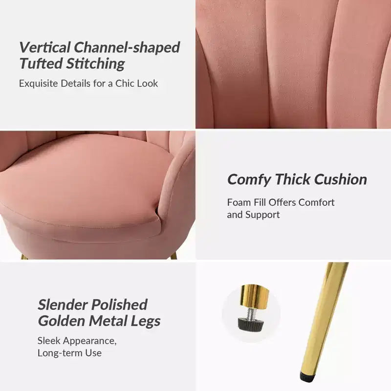 Fauteuil tonneau confortable avec pieds en métal doré, fauteuil d’appoint pour le salon