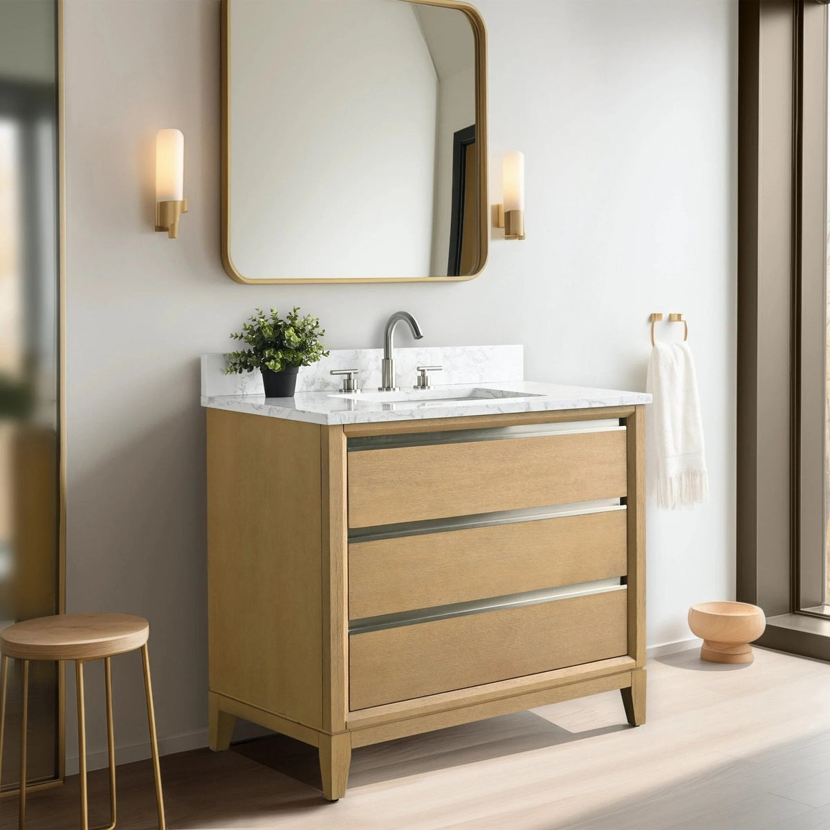 Meuble-lavabo de salle de bain Vanity Art avec lavabo en céramique et comptoir en marbre reconstitué