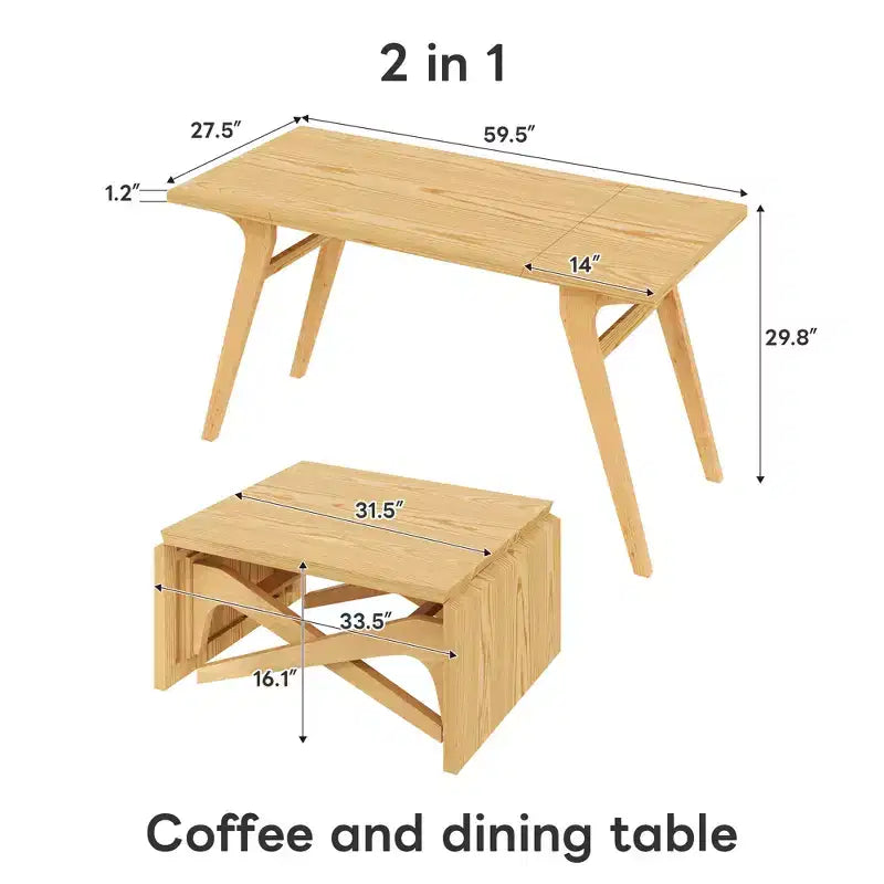 Tavolino da salotto 2 in 1, tavolo da pranzo allungabile, altezza regolabile, per casa e ufficio, salvaspazio - ModernLuxe