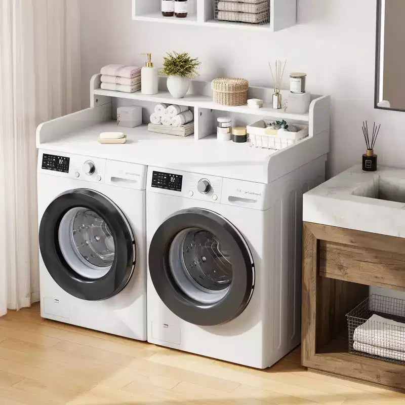 Plan de travail à 2 niveaux pour lave-linge et sèche-linge avec étagère ou tiroirs, couvre-linge avec tapis antidérapant, plateau de 54X27.5 pour plier le linge