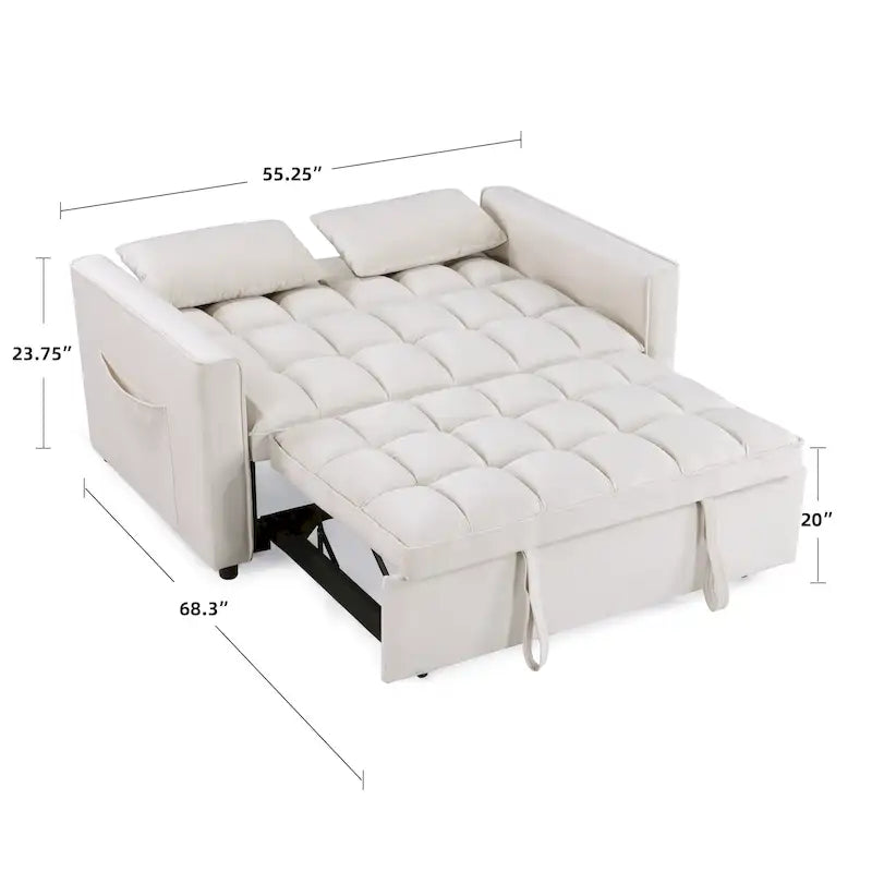 Klassisches ausziehbares, getuftetes und umbaubares Schlafsofa - 55W x 68L x 20H