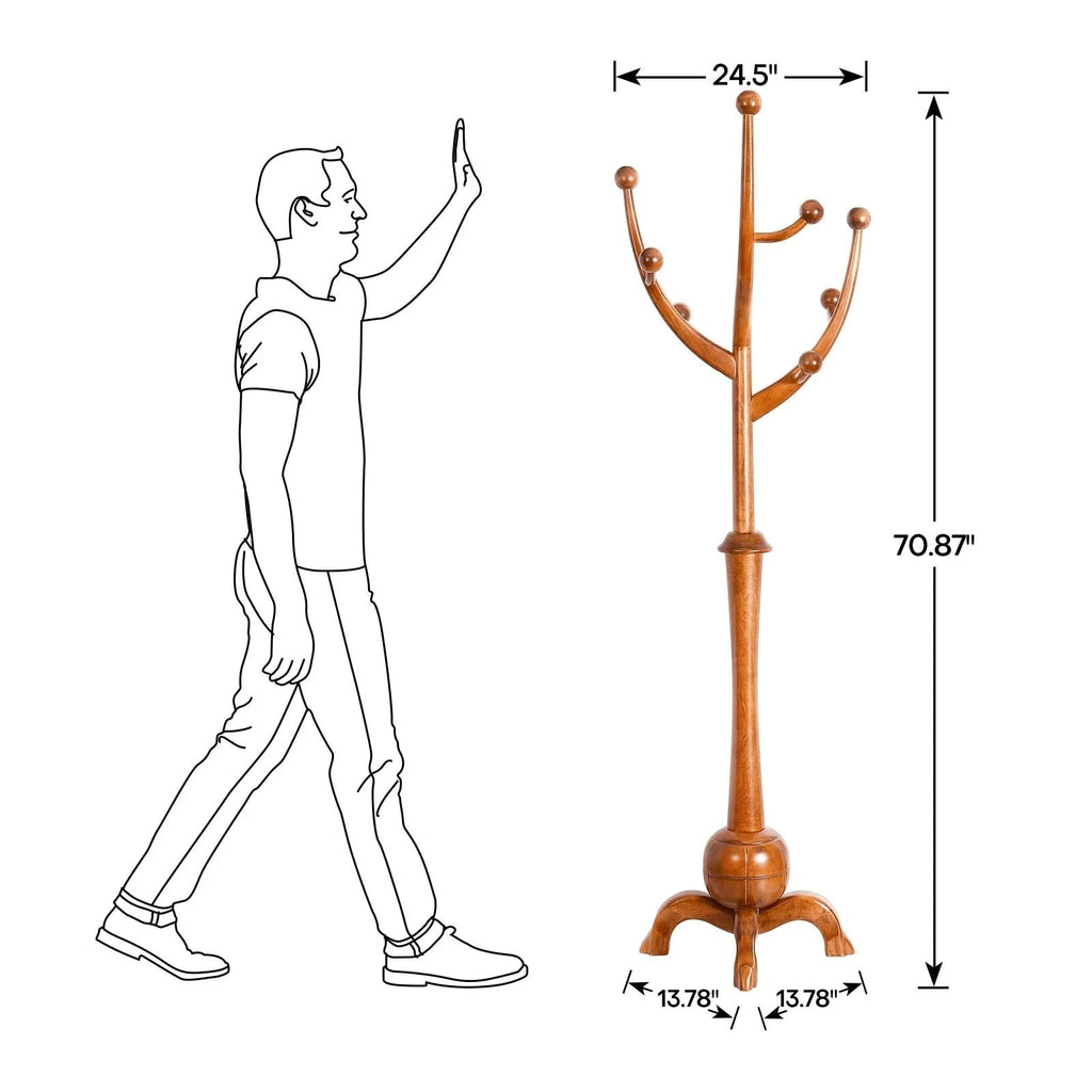 Appendiabiti autoportante in legno di gomma a forma di ramo con 8 ganci - 24.5W x 70.87H